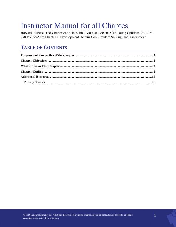 Solution Manual for Math and Science for Young Children 9e Rosalind Charlesworth, Ph.D