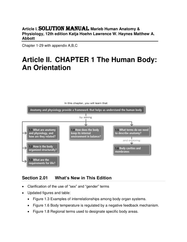 Solution Manual for Marieb Human Anatomy & Physiology, 12th edition Katja Hoehn Lawrence W. Haynes Matthew A. Abbott