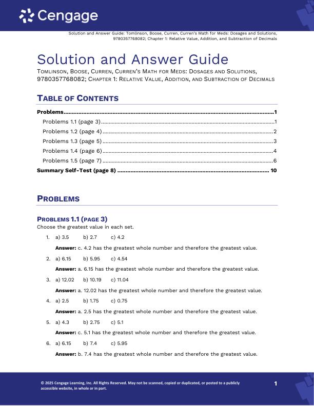 Solution Manual for Curren's Math for Meds Dosages and Solutions 12th Edition by Gladdi Tomlinson, Lou Ann Boose