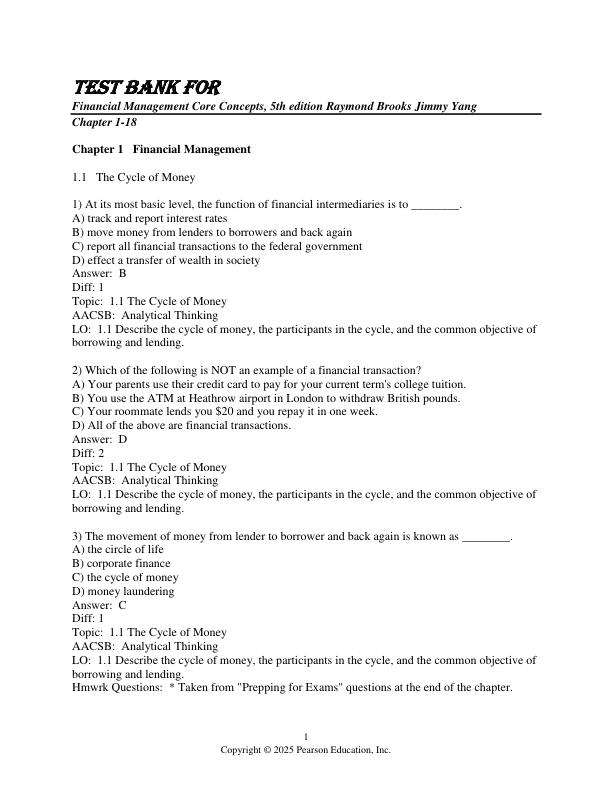 Test Bank for Financial Management Core Concepts, 5th edition Raymond Brooks Jimmy Yang