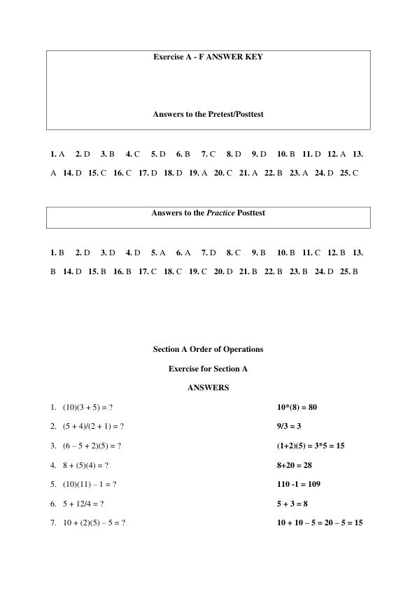ANSWER KEY Pretest Posttest & Practice Exercise A - F ANSWER KEY for Making Sense of Statistics A Conceptual Overview, 8E By Deborah M. Oh, Fred Pyrczak
