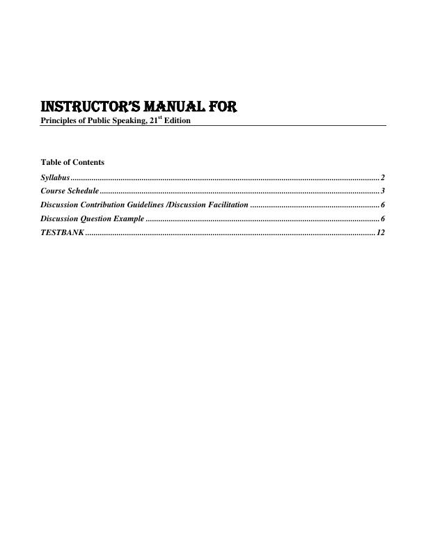 Instructor's Manual Principles of Public Speaking, 21st Edition By Dakota Horn