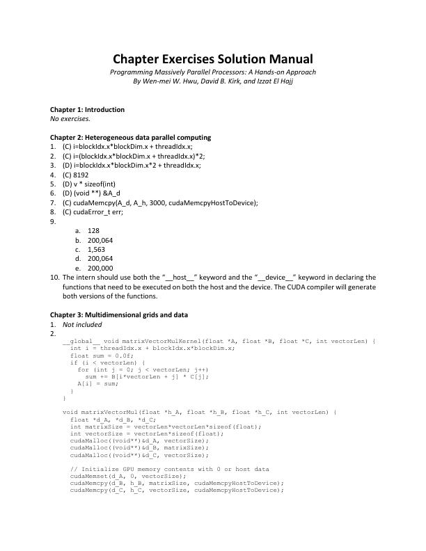 Solution Manual For Programming Massively Parallel Processors 4th Edition By  Wen-mei W. Hwu, David B. Kirk and Izzat El Hajj, Ph.D