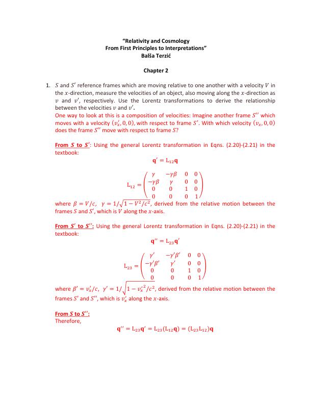 Solution Manual For Relativity and Cosmology 1th Edition By From First Principles to Interpretations By Balša Terzic