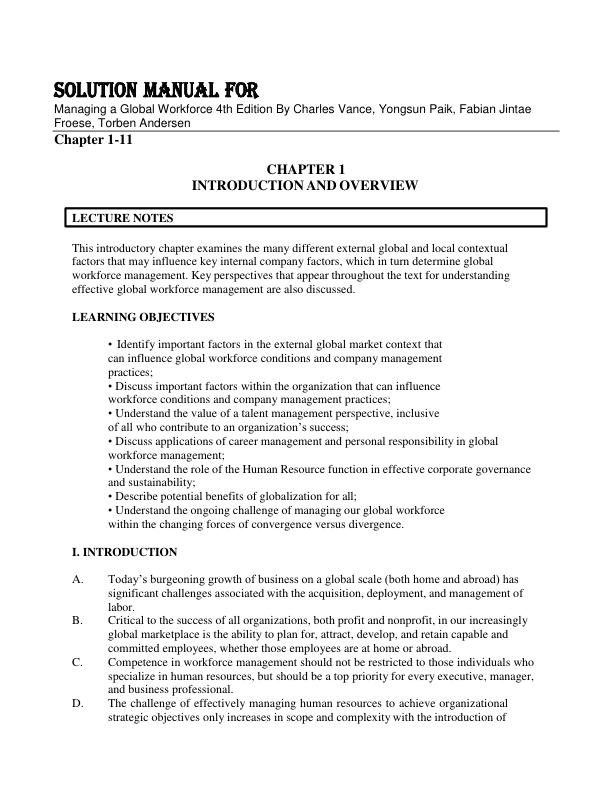 Solution Manual For  Managing a Global Workforce 4th Edition By Charles Vance, Yongsun Paik, Fabian Jintae Froese, Torben Andersen