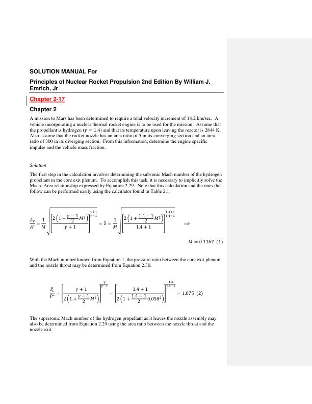 Solution Manual For Principles of Nuclear Rocket Propulsion 2nd Edition By William J. Emrich, Jr