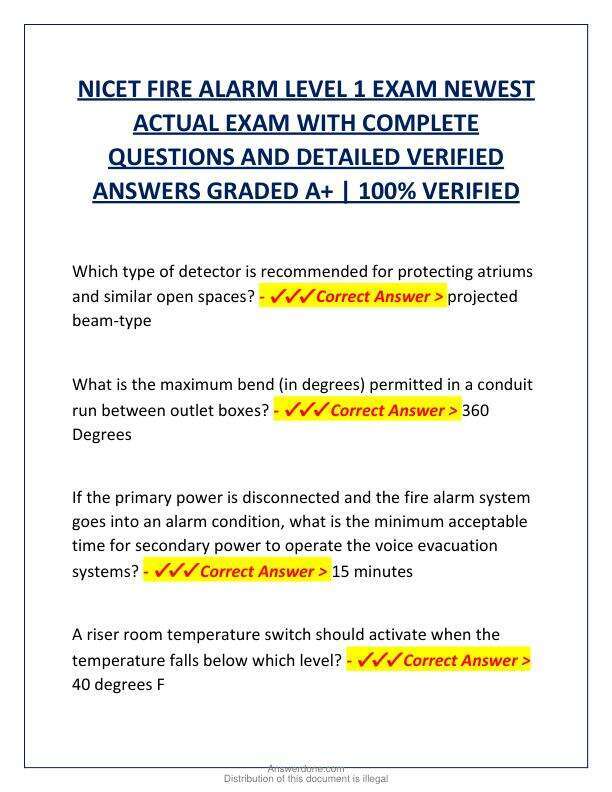 NICET FIRE ALARM LEVEL 1 EXAM NEWEST ACTUAL EXAM WITH COMPLETE QUESTIONS AND DETAILED VERIFIED ANSWERS GRADED A.pdf