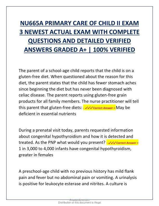 NU665A PRIMARY CARE OF CHILD II EXAM 3 NEWEST ACTUAL EXAM WITH COMPLETE QUESTIONS AND DETAILED VERIFIED ANSWERS GRADED A.pdf