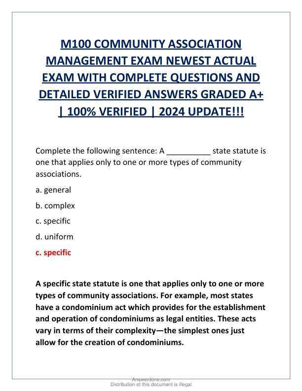 M100 COMMUNITY ASSOCIATION MANAGEMENT EXAM NEWEST ACTUAL EXAM WITH COMPLETE QUESTIONS AND DETAILED VERIFIED ANSWERS GRADED A.pdf