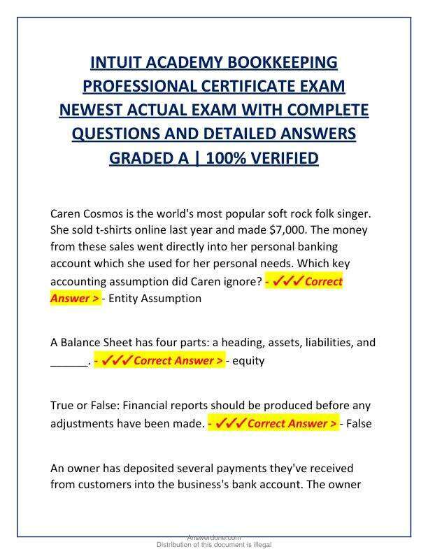 INTUIT ACADEMY BOOKKEEPING PROFESSIONAL CERTIFICATE EXAM NEWEST ACTUAL EXAM WITH COMPLETE QUESTIONS AND DETAILED ANSWERS GRADED A.pdf