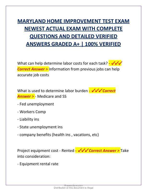 MARYLAND HOME IMPROVEMENT TEST EXAM NEWEST ACTUAL EXAM WITH COMPLETE QUESTIONS AND DETAILED VERIFIED ANSWERS GRADED A.pdf