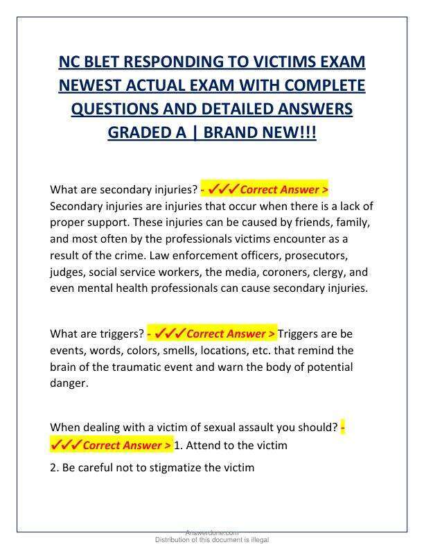 NC BLET RESPONDING TO VICTIMS EXAM NEWEST ACTUAL EXAM WITH COMPLETE QUESTIONS AND DETAILED ANSWERS GRADED A.pdf