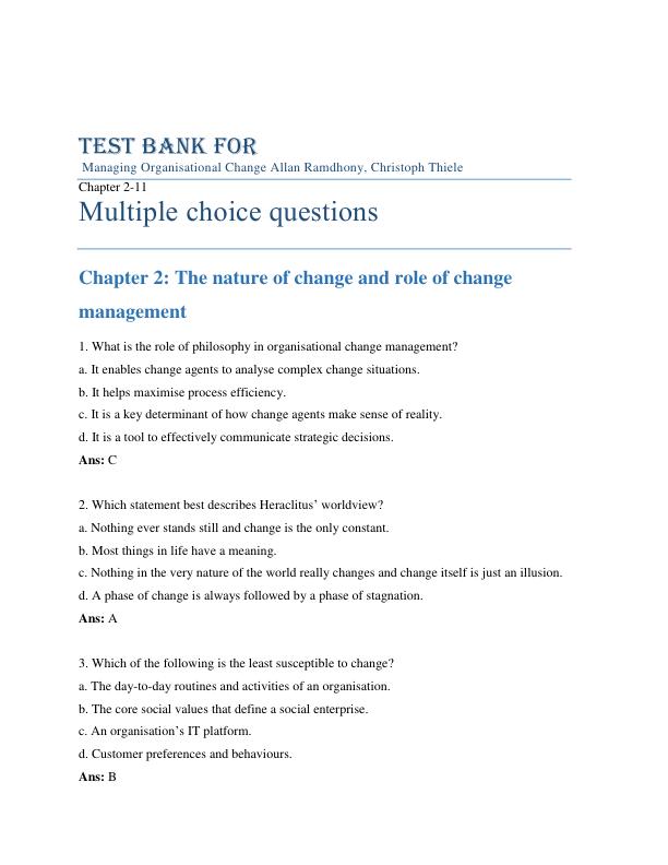Test Bank For Managing Organisational Change Allan Ramdhony, Christoph Thiele