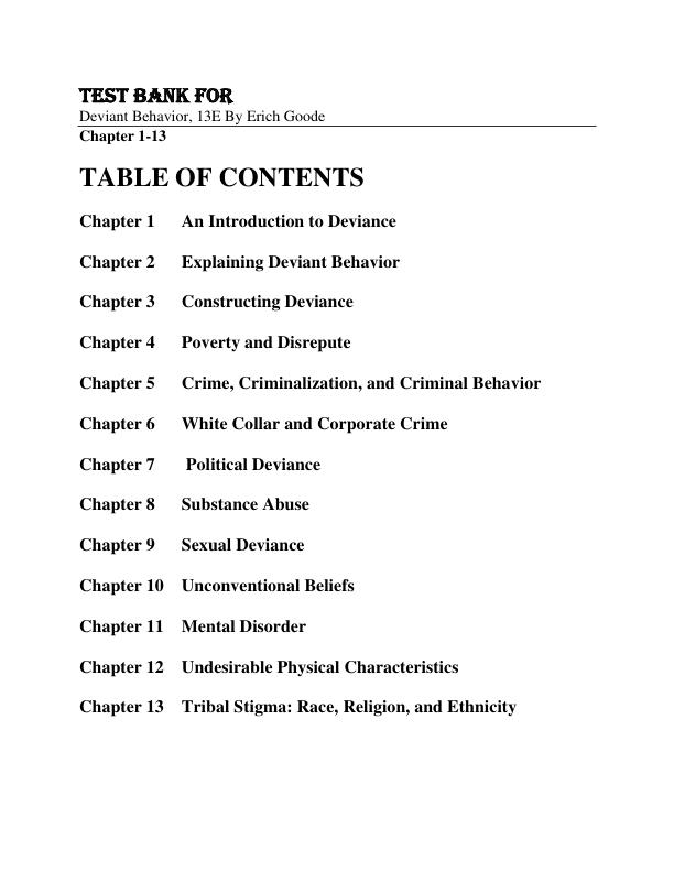 Test Bank For Deviant Behavior, 13th Edition By Erich Goode