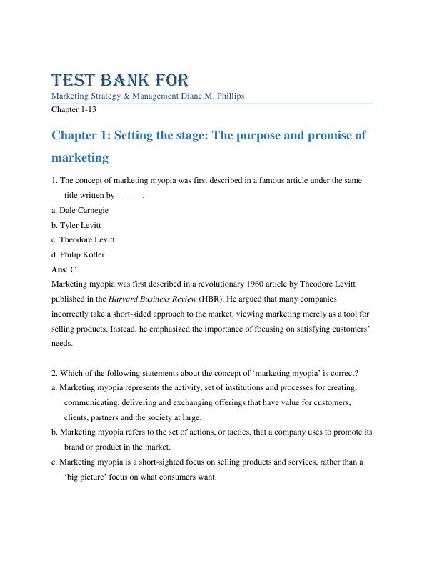 Test Bank For Marketing Strategy & Management Diane M. Phillips