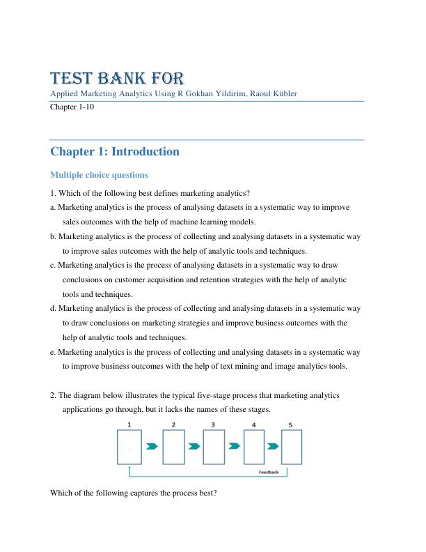 Test Bank For Applied Marketing Analytics Using R Gokhan Yildirim, Raoul Kübler