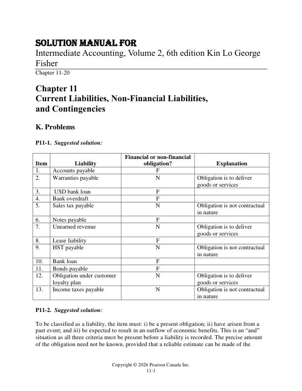 Solution Manual For Intermediate Accounting, Volume 2, 6th Edition By Kin Lo George Fisher