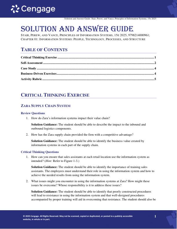 Solution Manual For Principles of Information Systems 15th Edition by Ralph Stair, Mark Perew, Lakeisha Magwood Vance Copyright 2025