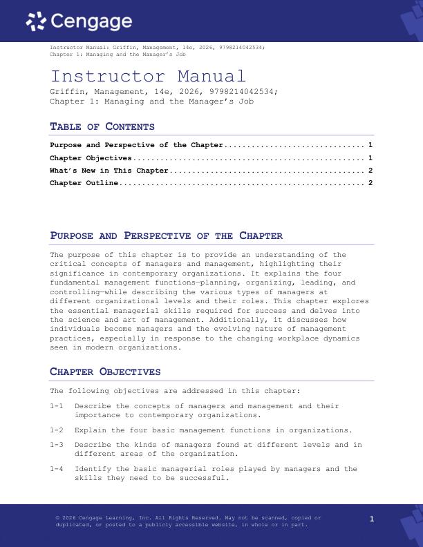 Solution Manual For Management by Ricky W. Griffin 14th Edition By Copyright 2026