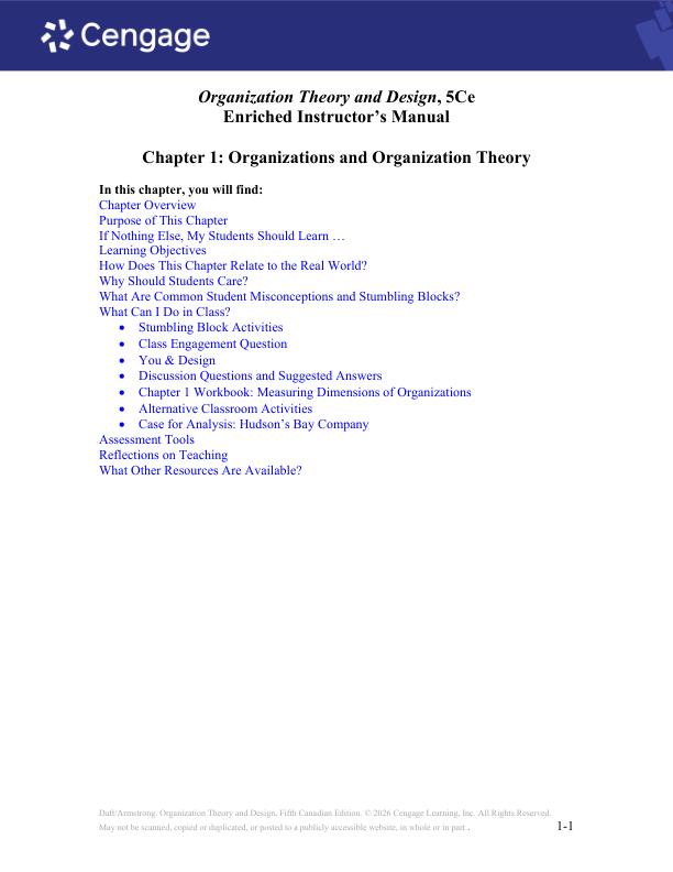 Solution Manual For Organization Theory and Design, 5th Edition By Canadian Ann Armstrong