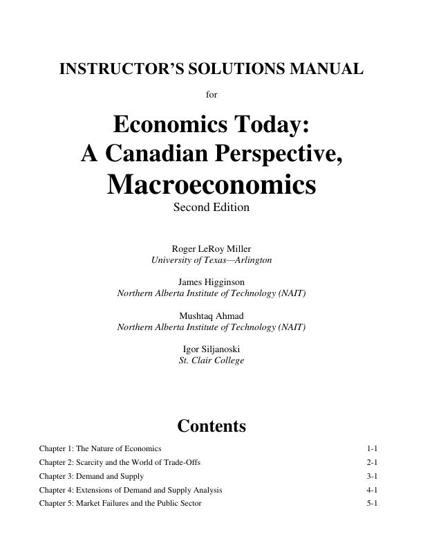Instructor Manual For Economics Today A Canadian Perspective Macroeconomics, 2nd Edition By Roger LeRoy Miller James Higginson Mustaq Ahmad Igor Siljanoski