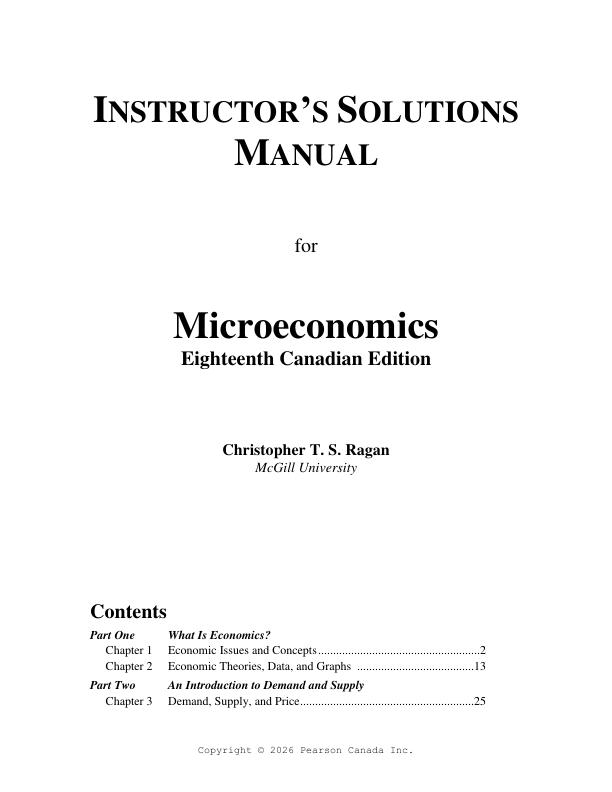 Solution Manual For Microeconomics, 18th Edition By Christopher T.S. Ragan