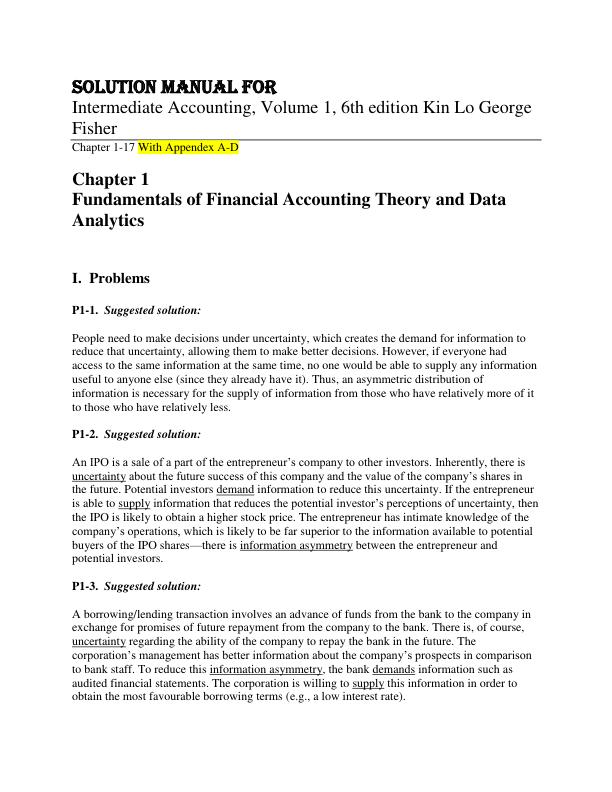 Solution Manual For Intermediate Accounting, Volume 1, 6th Edition By Kin Lo George Fisher