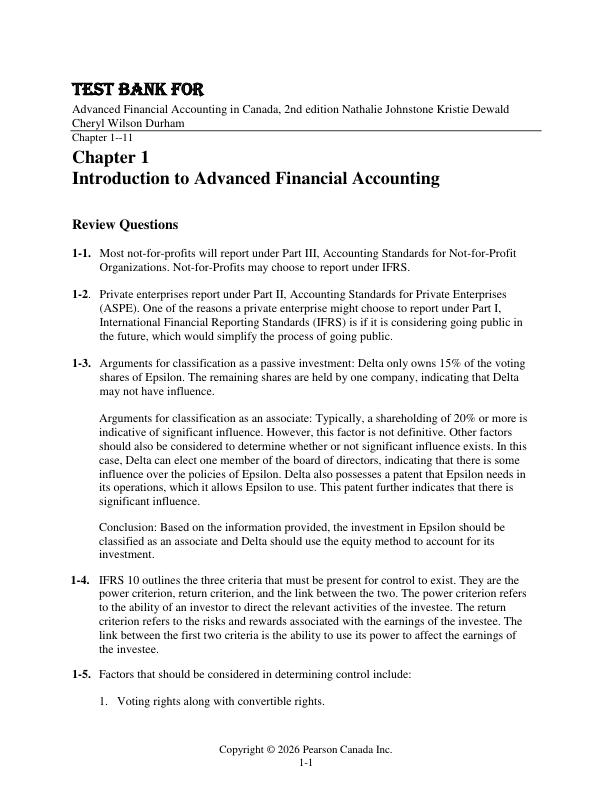 Solution Manual For Advanced Financial Accounting in Canada, 2nd Edition By Nathalie Johnstone Kristie Dewald Cheryl Wilson Durham