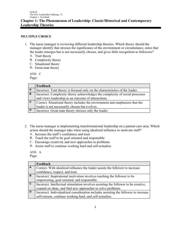 Test Bank For The New Leadership Challenge Creating the Future of Nursing 7th Edition By Abby E. GarlockDNP, Nicole P. Waters