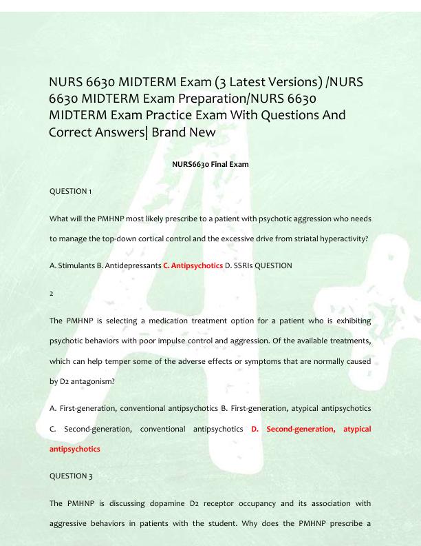 NURS 6630 MIDTERM Exam (3 Latest Versions) /NURS  6630 MIDTERM Exam Preparation/NURS 6630  MIDTERM Exam Practice Exam With Questions And  Correct Answers| Brand New  NURS6630 Final Exam