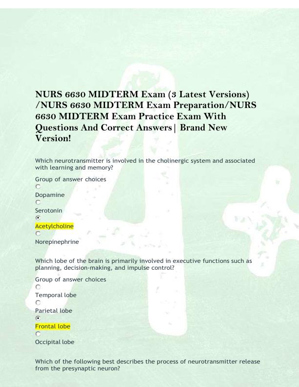NURS 6630 MIDTERM Exam (3 Latest Versions)  /NURS 6630 MIDTERM Exam Preparation/NURS  6630 MIDTERM Exam Practice Exam With  Questions And Correct Answers| Brand New  Version! 