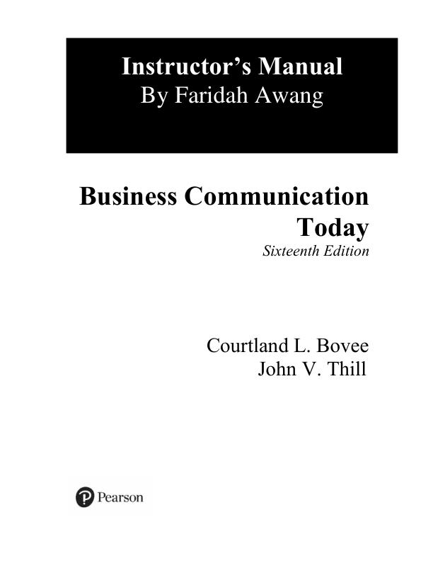 Solution Manual For Business Communication Today, 16th Edition BYCourtland L. Bovee, John V. Thill