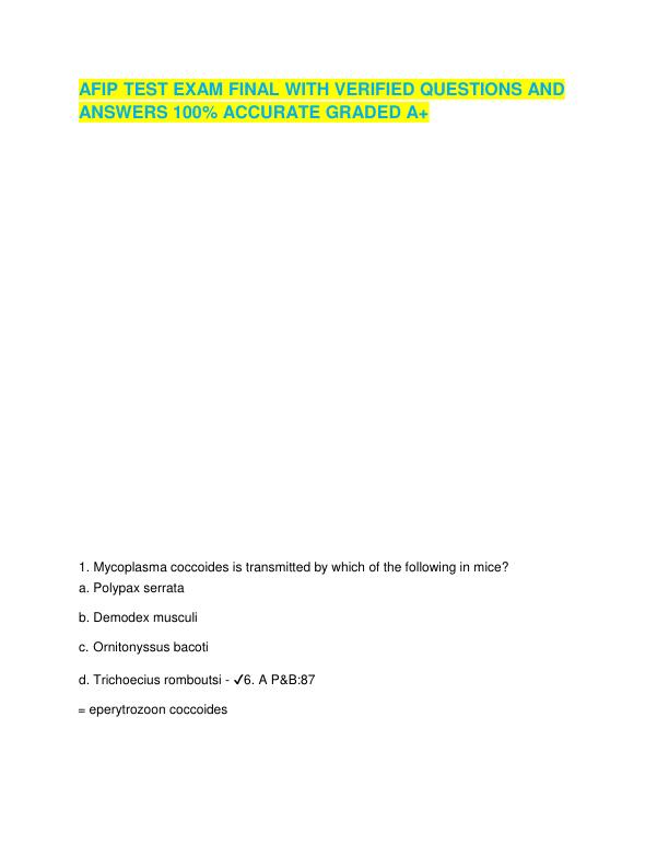 AFIP TEST EXAM FINAL WITH VERIFIED QUESTIONS AND ANSWERS 100% ACCURATE GRADED A+