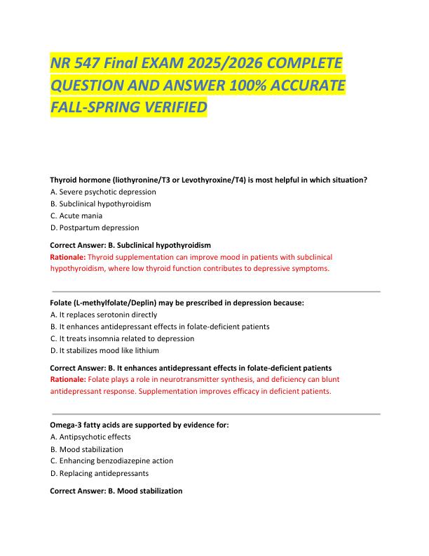 NR 547 Final EXAM 2025 2026 COMPLETE QUESTION AND ANSWER 100% ACCURATE FALL-SPRING VERIFIED