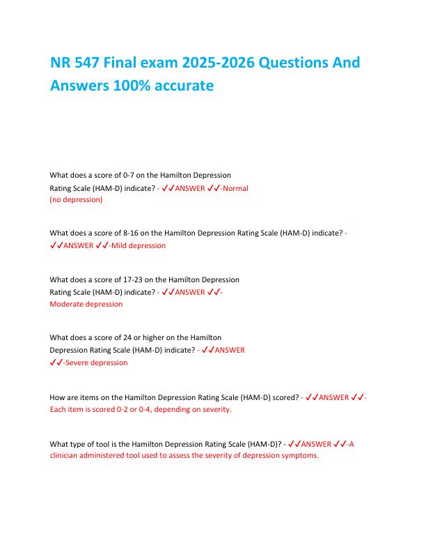 NR 547 Final exam 2025-2026 Questions And Answers 100% accurate 2 versions comv