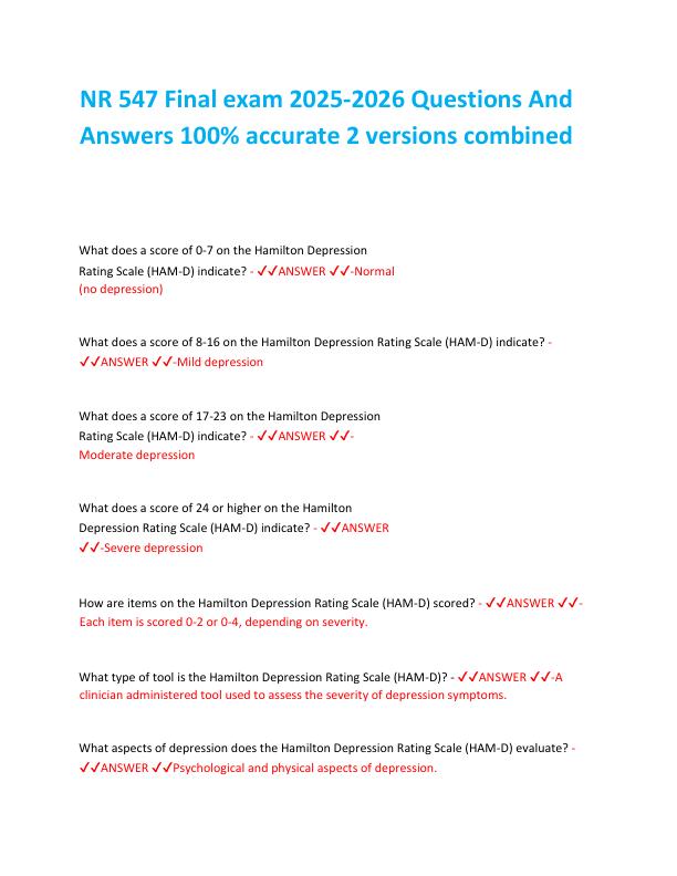 NR 547 Final exam 2025-2026 Questions And Answers 100% accurate 2 versions combined