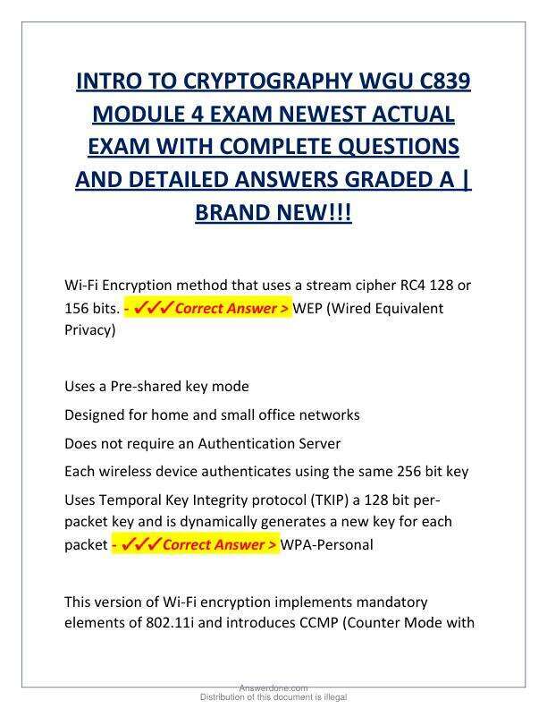 INTRO TO CRYPTOGRAPHY WGU C839 MODULE 4 EXAM NEWEST ACTUAL EXAM WITH COMPLETE QUESTIONS AND DETAILED ANSWERS GRADED A.pdf