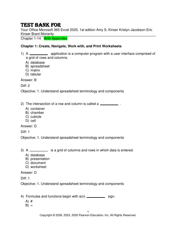 mobile-preview-Test Bank For Your Office Microsoft 365 Excel 2025, 1st Edition By Amy S. Kinser Kristyn Jacobson Eric Kinser Brant Moriarity