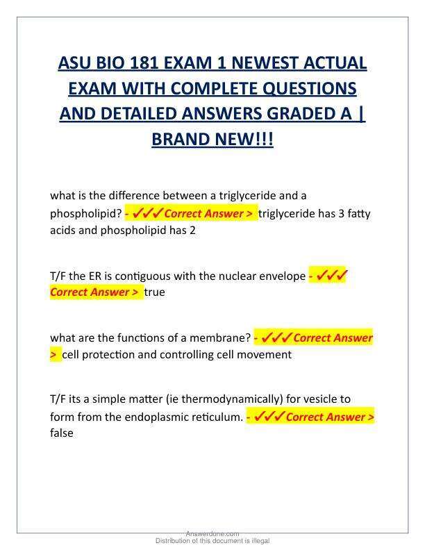 ASU BIO 181 EXAM 1 NEWEST ACTUAL EXAM WITH COMPLETE QUESTIONS AND DETAILED ANSWERS GRADED A.pdf