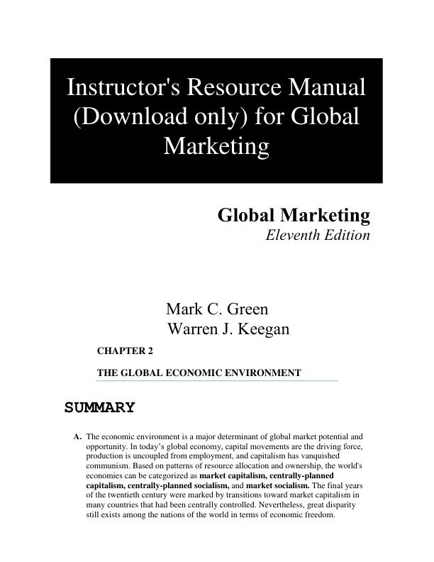 Solution Manuial For Global Marketing, 11th Edition Mark C. Green Warren J. Keegan