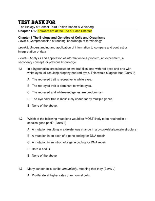 mobile-preview-Test Bank For The Biology of Cancer Third Edition Robert A Weinberg Chapter 1-17