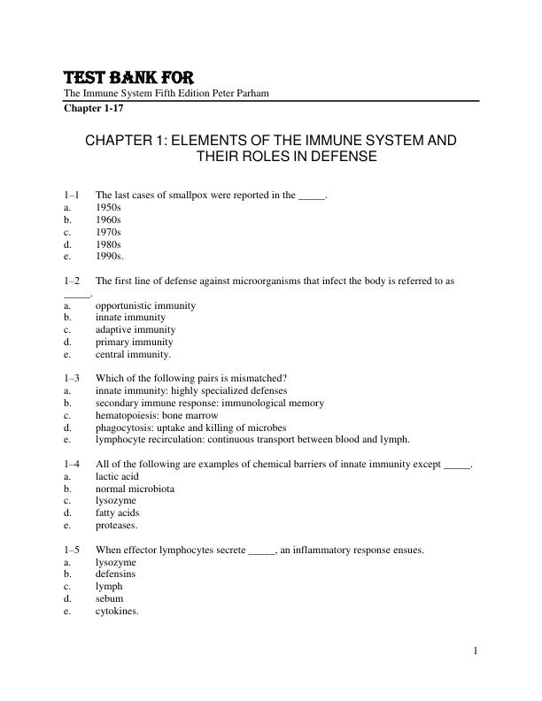 mobile-preview-Test Bank For The Immune System Fifth Edition Peter Parham Chapter 1-17