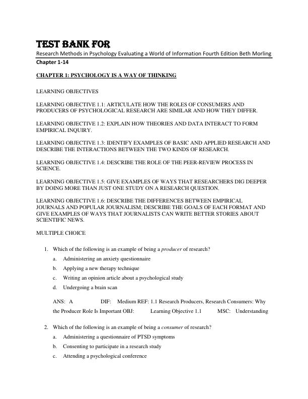 mobile-preview-Test Bank For Research Methods in Psychology Evaluating a World of Information Fourth Edition Beth Morling Chapter 1-14