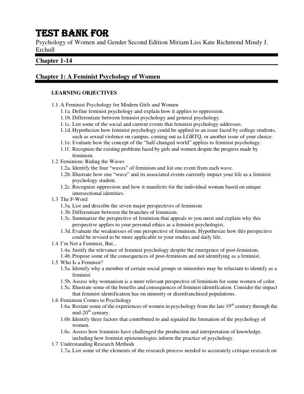 mobile-preview-Test Bank For Psychology of Women and Gender Second Edition Miriam Liss Kate Richmond Mindy J. Erchull Chapter 1-14