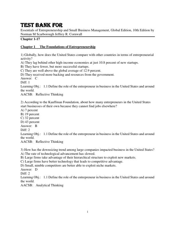 mobile-preview-Test Bank For Essentials of Entrepreneurship and Small Business Management, Global Edition, 10th edition Norman M Scarborough Jeffrey R. Cornwall Chapter 1-17