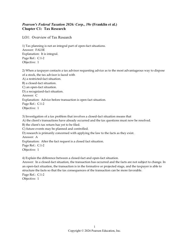 mobile-preview-Test Bank For Pearson's Federal Taxation 2026 Corporations, Partnerships, Estates, & Trusts, 39th Edition by Luke E. Richardson Mitchell Franklin Chapter 1-15