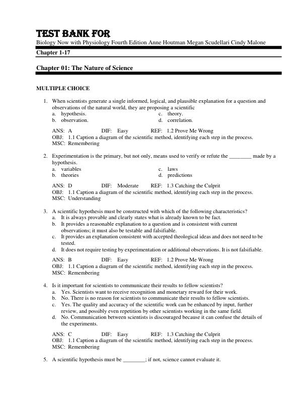 mobile-preview-Test Bank For Biology Now with Physiology Fourth Edition Anne Houtman Megan Scudellari Cindy Malone Chapter 1-17