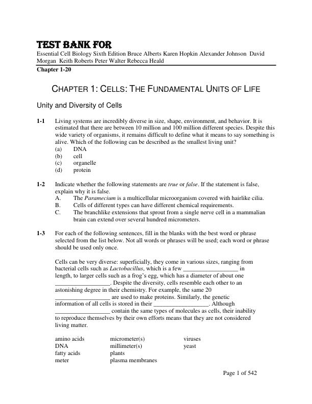 mobile-preview-Test Bank For Essential Cell Biology Sixth Edition Bruce Alberts Karen Hopkin Alexander Johnson  David Morgan  Keith Roberts Peter Walter Rebecca Heald Chapter 1-20