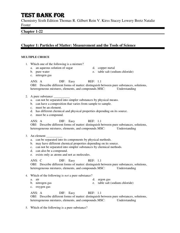 mobile-preview-Test Bank For Chemistry Sixth Edition Thomas R. Gilbert Rein V. Kirss Stacey Lowery Bretz Natalie Foster Chapter 1-22