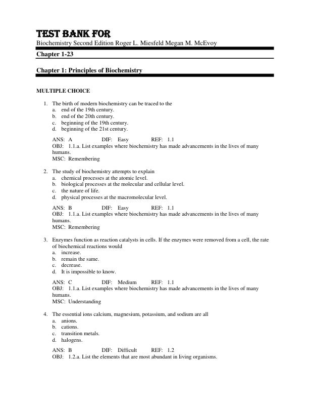 mobile-preview-Test Bank For Biochemistry Second Edition Roger L. Miesfeld Megan M. McEvoy Chapter 1-23